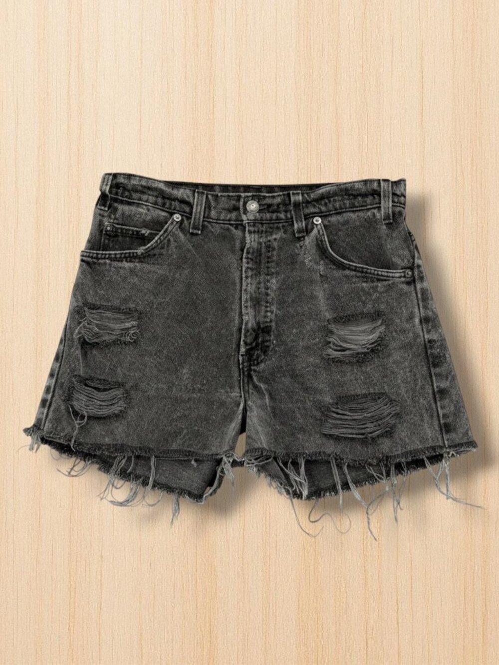 Levi's 550 Distressed Black Denim Relaxed Fit Shorts 33